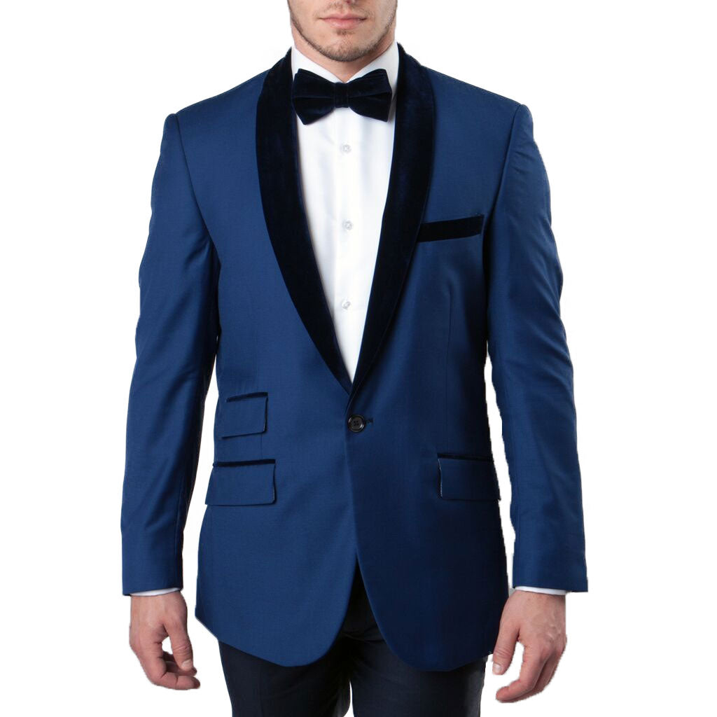 Men's Blue Velvet Shawl Collar Tuxedo Jacket-Slim Fit Formal Blazer ...