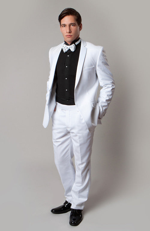 Men's White 2 Button Notch Lapel Slim Fit Tuxedo - White Wedding Tux ...