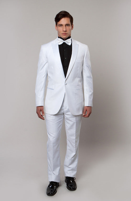 White 1 Button Peak Lapel Tuxedo-Wedding Tuxedos-Mens Tux – Flex Suits