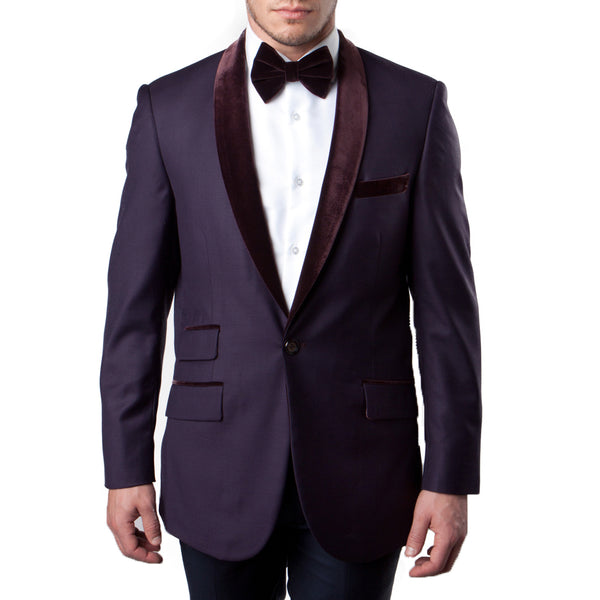 Men's Plum Velvet Shawl Collar Tuxedo Jacket-Slim Fit Formal Blazer ...