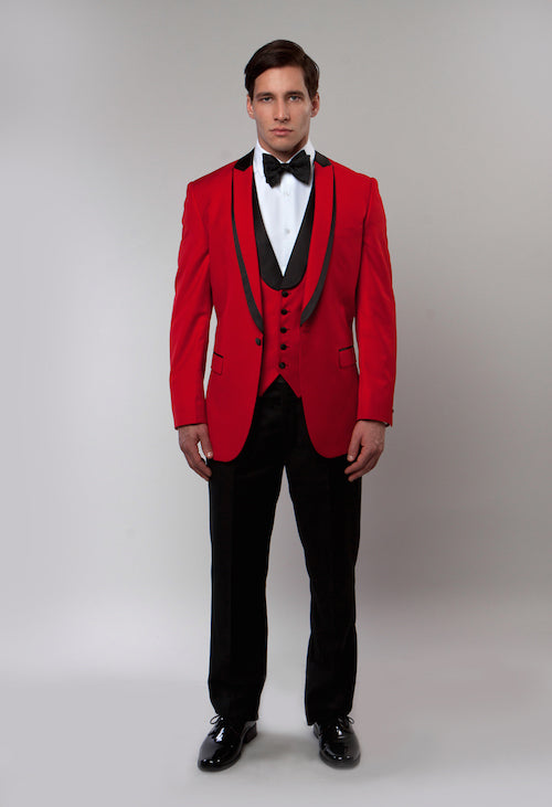 Red 3 Piece Vested Shawl Lapel Tuxedo- Three Piece Tuxedos for Men ...
