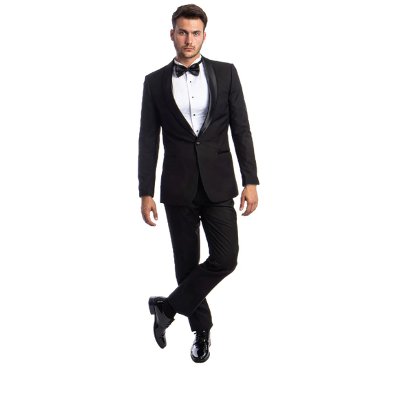 Black one Button Shawl Collar Slim Fit Tuxedo-Mens Tuxedos-Fitted Tux ...