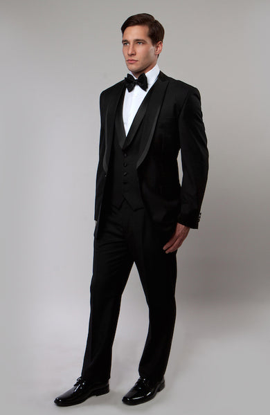 Black Vested Peak Shawl Lapel Tuxedo-Shawl Collar Tuxedos Wedding ...