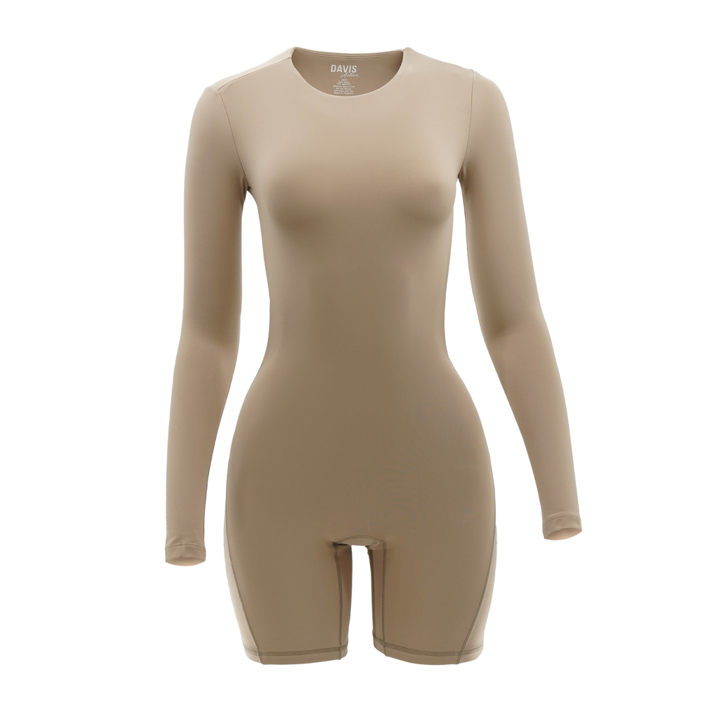 Backless Long Sleeve Jumpsuit Taupe – Davis Active