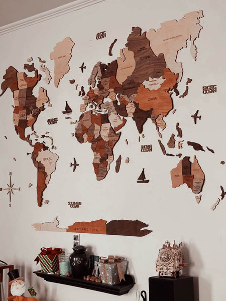 Wooden World Map Multicolor