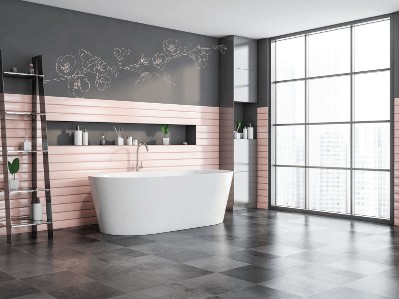 blush pink and grey bathroom accessories