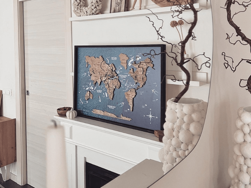 3D wooden panel world map