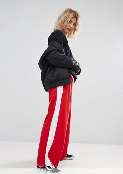 white track pants red stripe