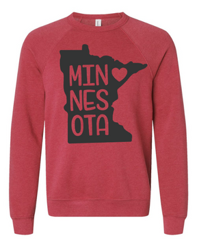 Minnesota Outline with Heart Graphic Sweatshirt - Red