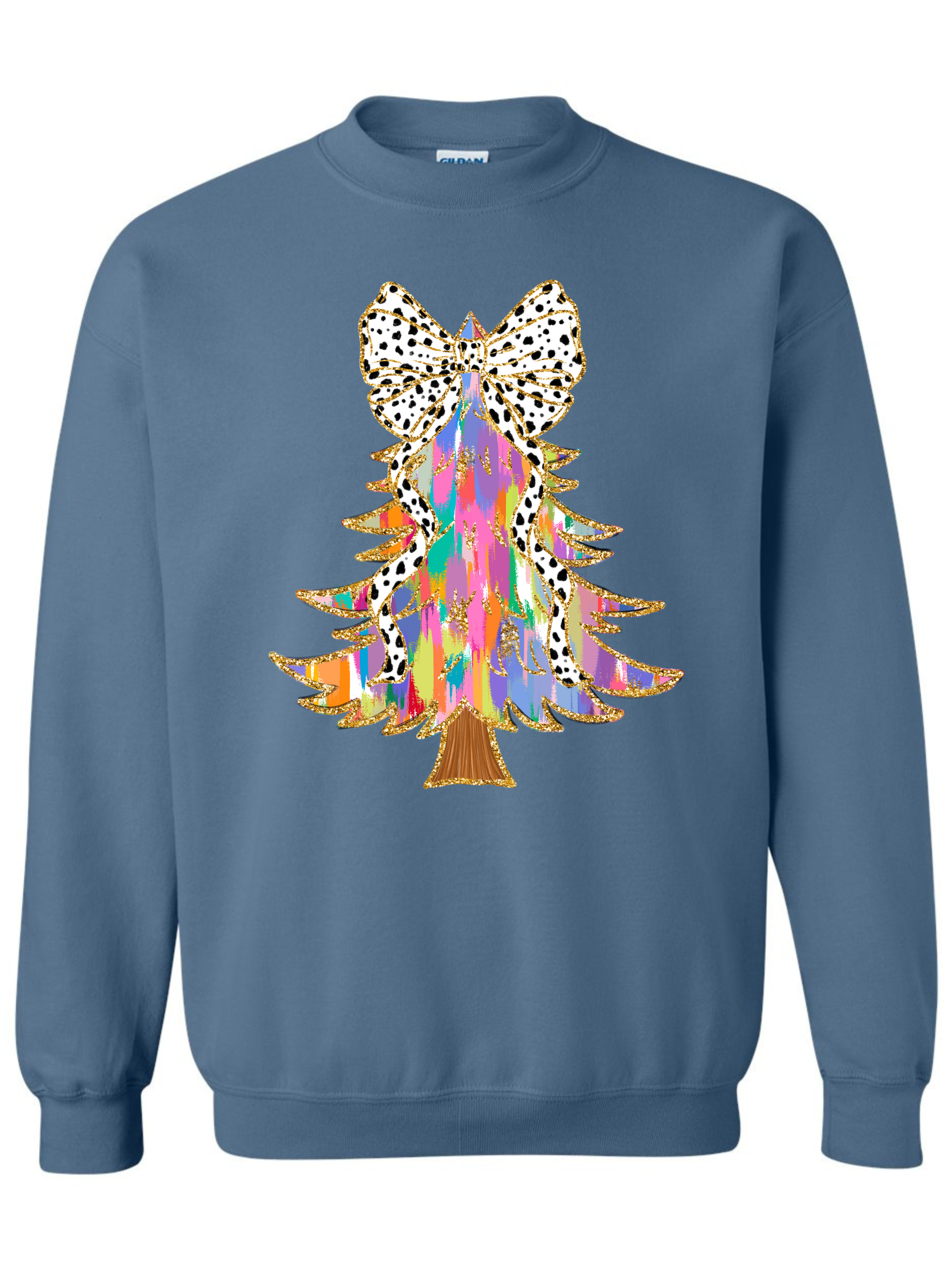 Dalmatian Bow Brushstroke Tree Graphic Crewneck Sweatshirt - Pastel