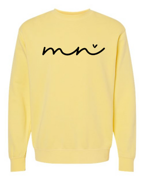 MN Cursive Mini Hearts Graphic Crewneck Sweatshirt -  Multiple Colors