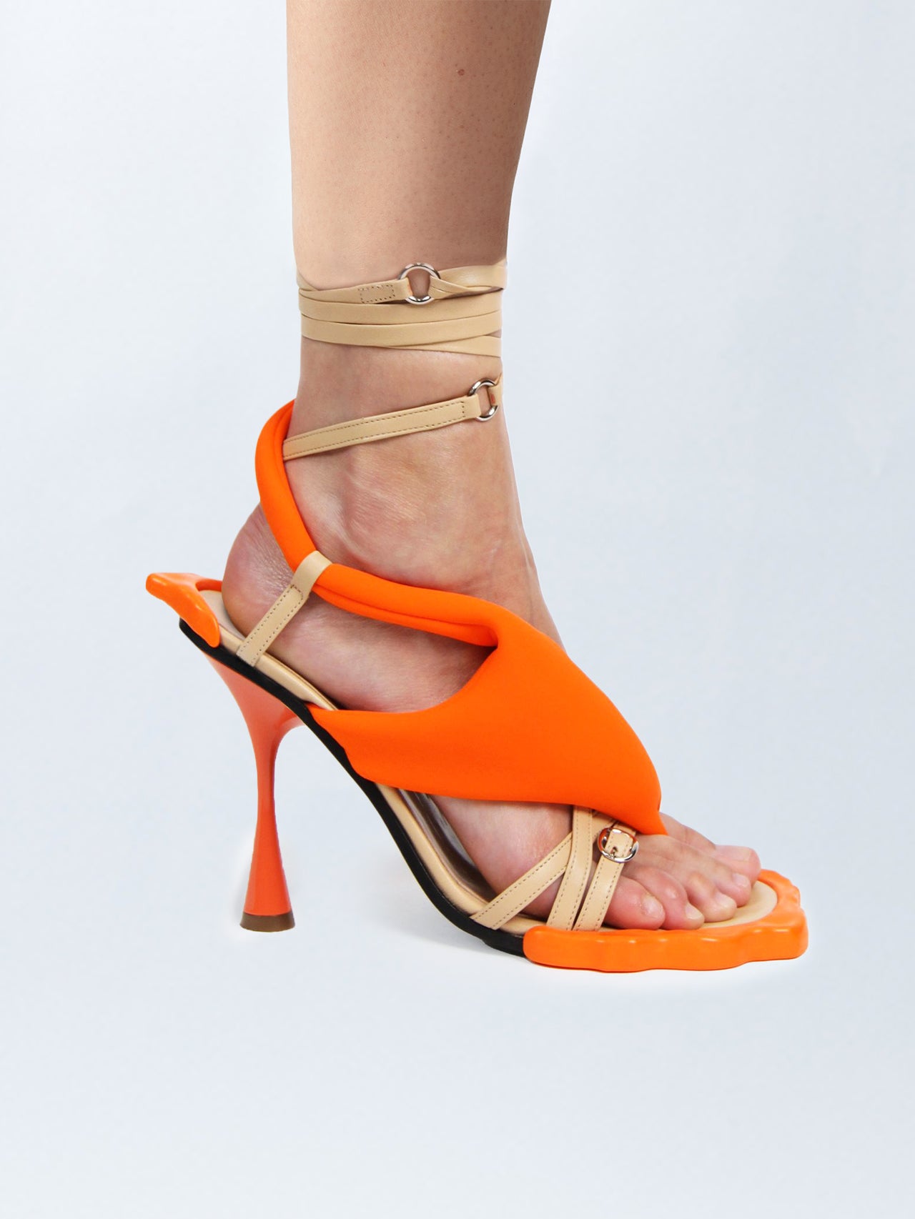 Donatella Orange Ankle Strap Closed Toe Platform Block Heels | Public Desire
