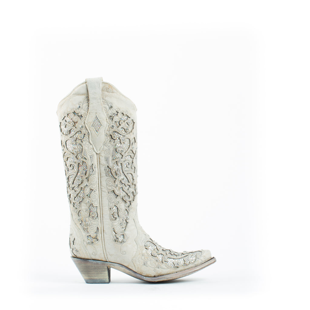 corral women's white glitter inlay boot