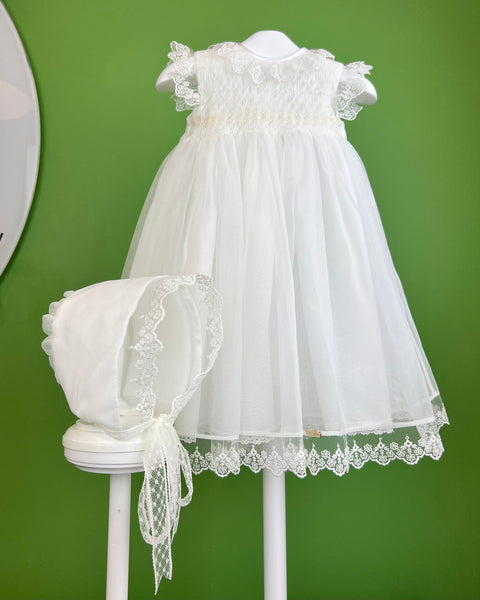 Joanna White Dress with Bonnet YoYo Boutique