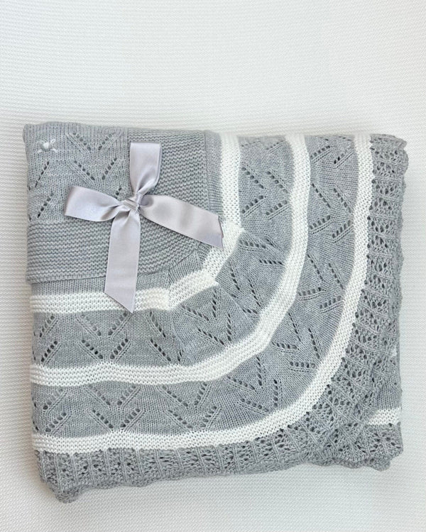 YoYo Children's Boutique Blankets Grey / 42" x 42" Grey Bow Knit Blanket