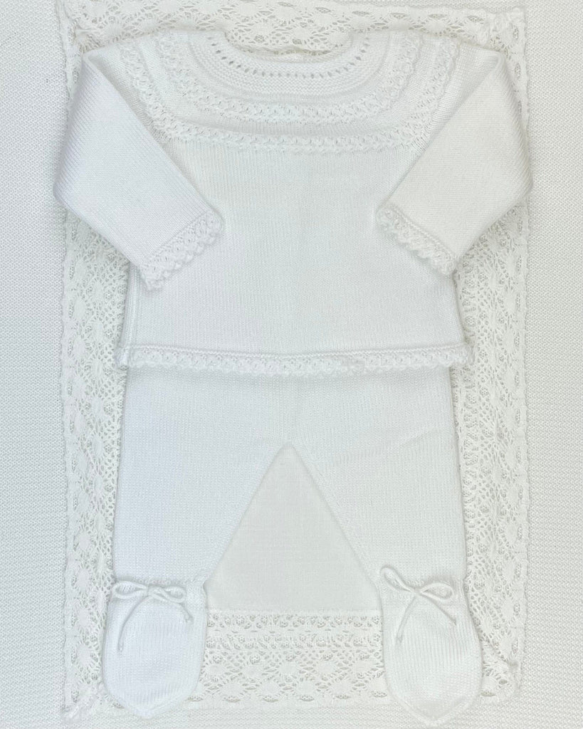 YoYo Children's Boutique Newborn 0M White Knit Newborn Outfit