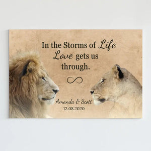 Customized Lions Canvas With Names And Date - CoupleGifts.com