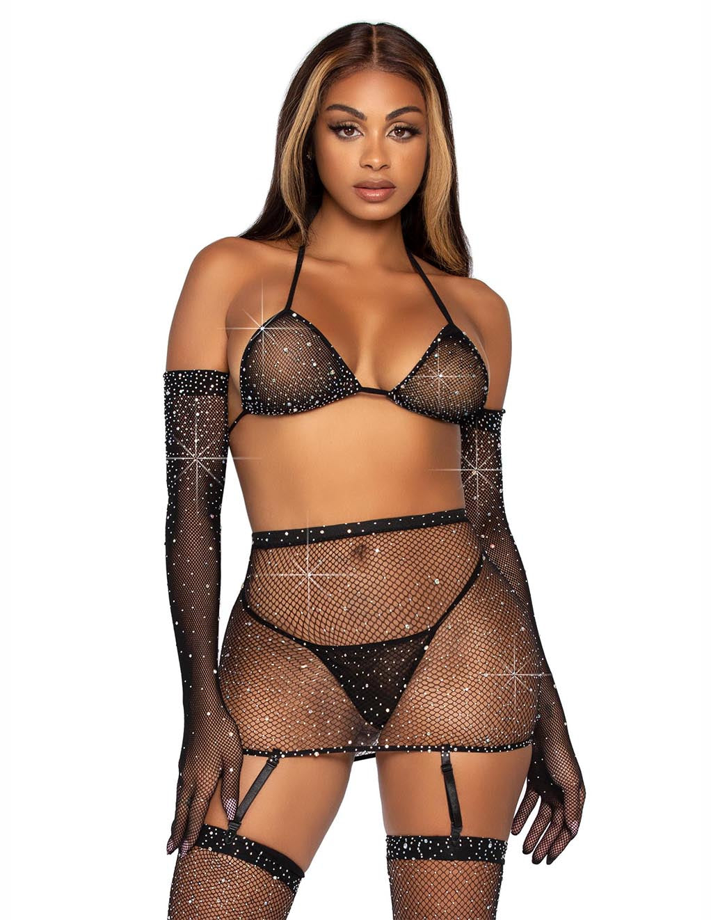 Leg Avenue Rhinestone Tri Top Garter Set