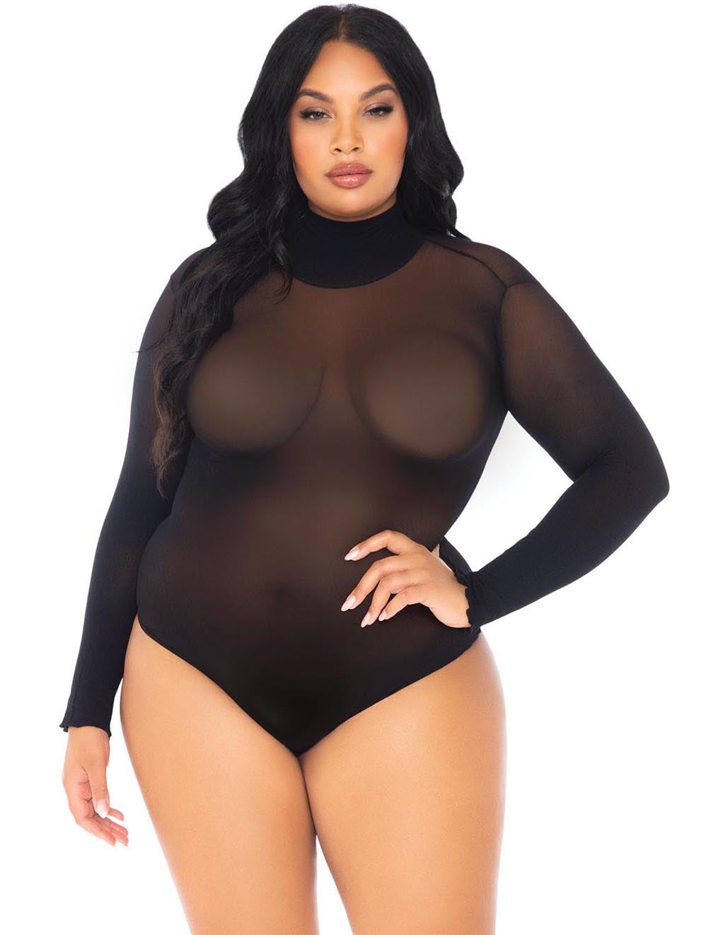 Leg Avenue Opaque High Neck Long Sleeved Bodysuit