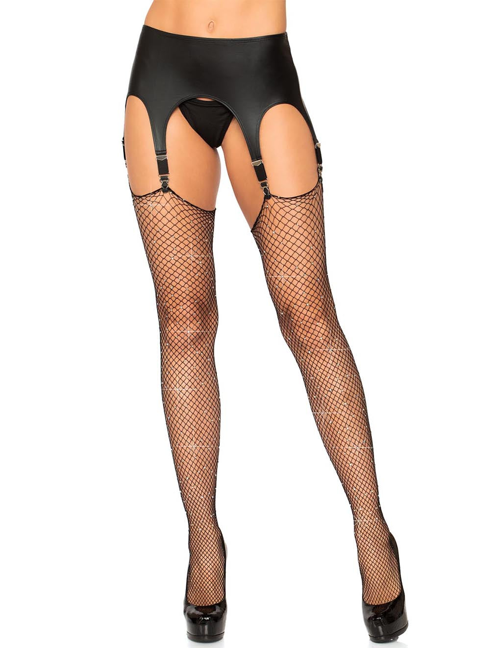 Leg Avenue Rhinestone Raw Top Fishnet Stockings