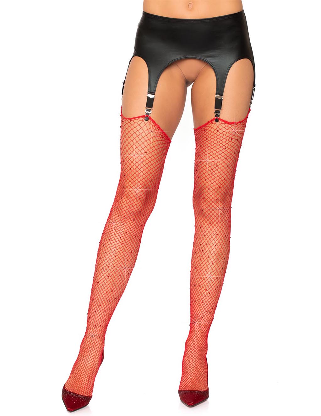 Leg Avenue Rhinestone Raw Top Fishnet Stockings