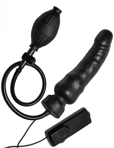 black vibrating inflatable double ended dildo with hand pump