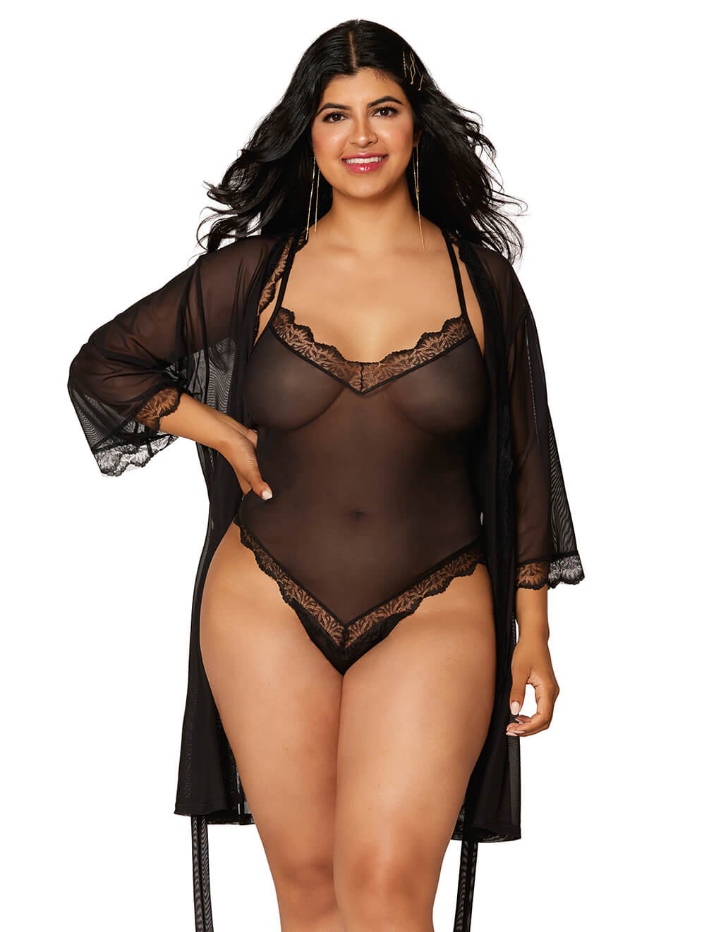 Dreamgirl Mesh Teddy & Robe Set