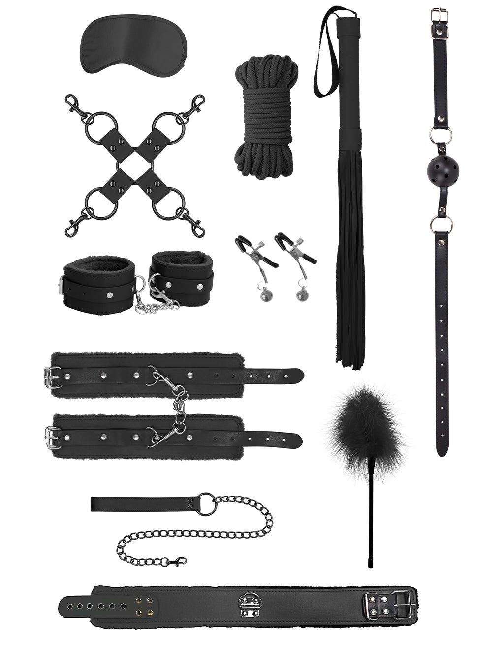 1 set 10 pcs set of ladies' leather black bondage kit BDSM kits mouth plug  nipple clip for fun sex toys