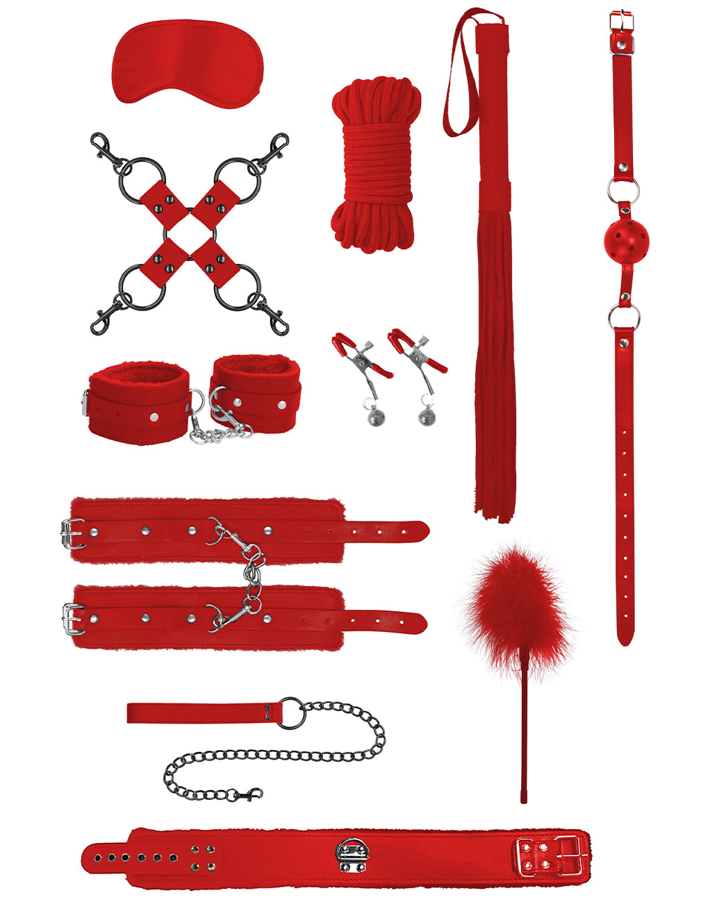1 set 10 pcs set of Ladies' leather red bondage kit BDSM kits mouth plug  nipple clip for fun sex toys
