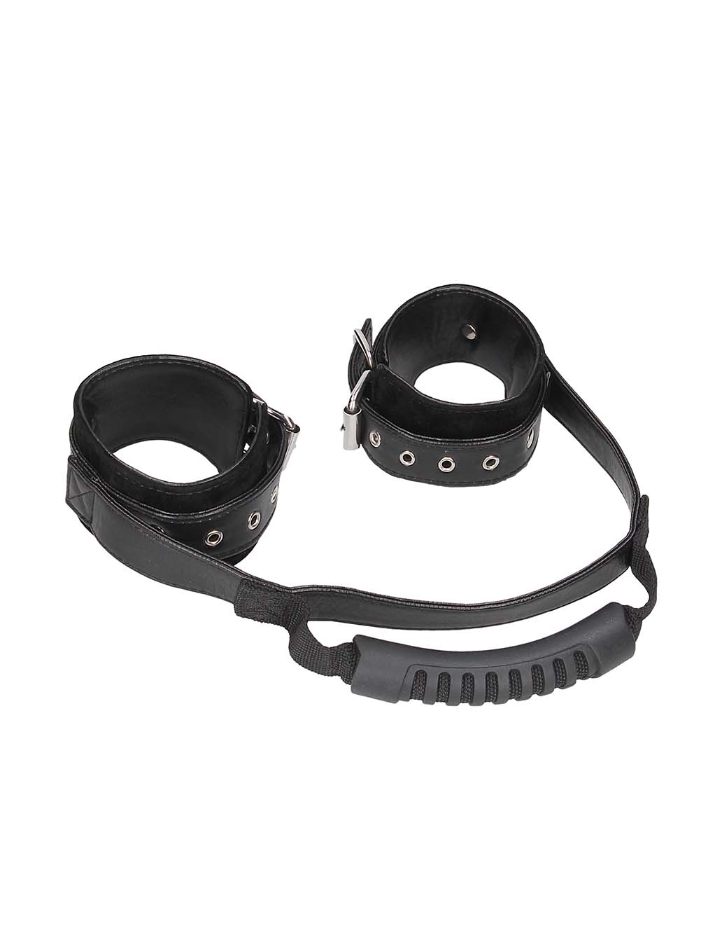 Ouch! Bonded Leather Hand Cuffs with Handle