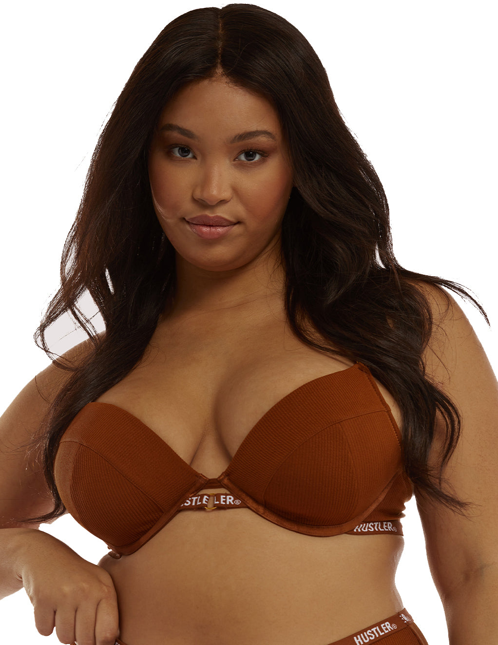 HUSTLER® Logo Ribbed Bra Chocolate