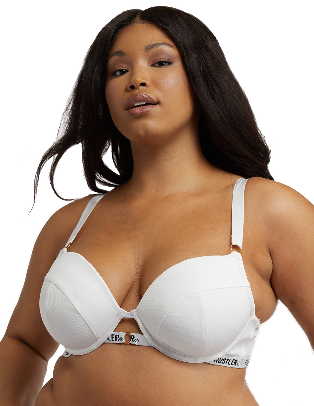 HUSTLER® Logo Ribbed Bra Ivory