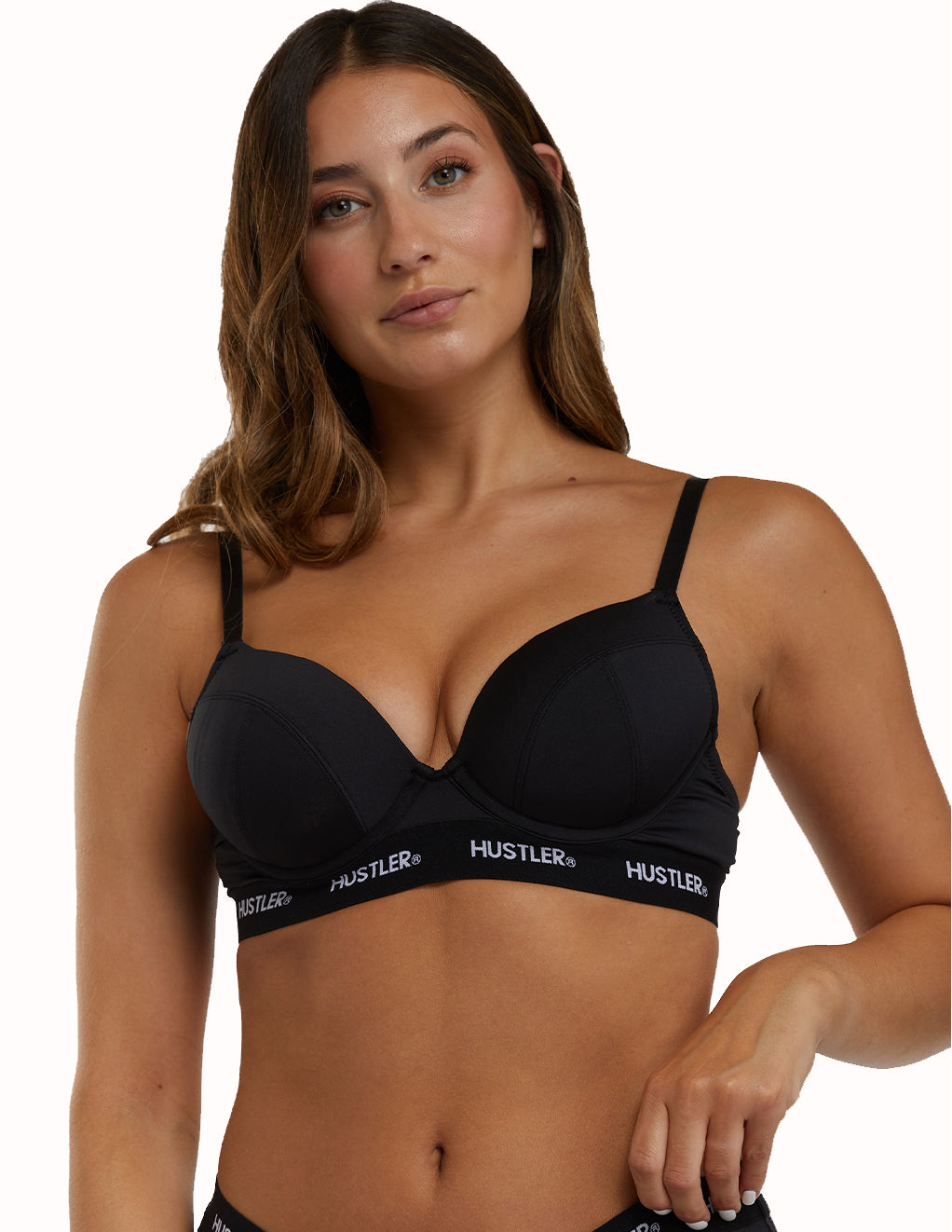 HUSTLER® Logo Plunge Push Up Bra Black