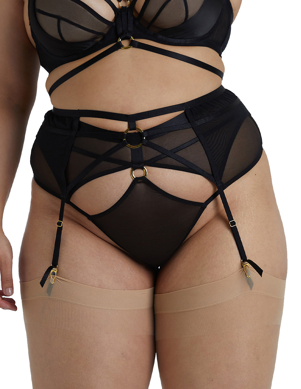 HUSTLER? Mesh Gold Ring Cutout Garter Belt Curve 14-20