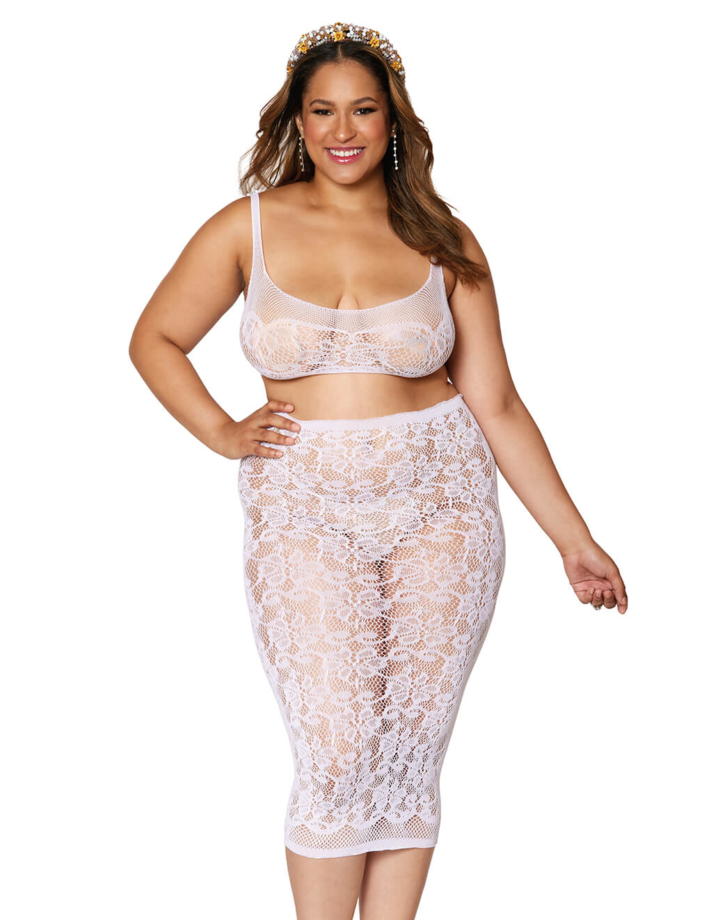 Dreamgirl Sheer Lace Bralette & Pencil Skirt Set