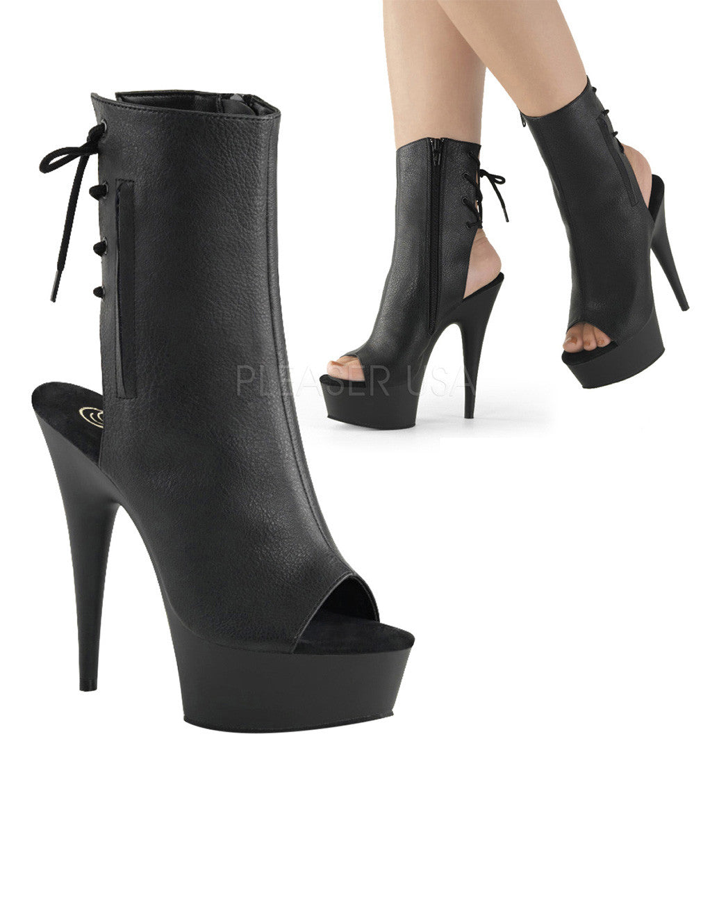 Pleaser Delight 1018 Platform Peep Toe Lace Up Ankle Boot