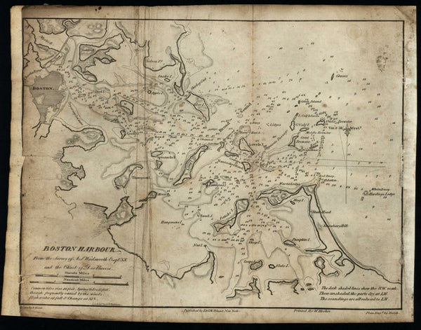 Boston Harbor c.1835-50 Blunt Hooker Hatch coastal chart map