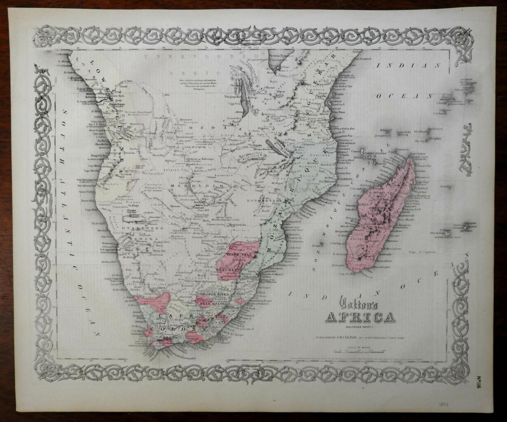 South Africa Mozambique Madagascar Orange River Free State 1865 Colton Brian Dimambro Antiquarian Books Maps Prints