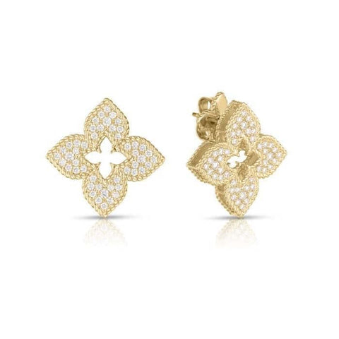 Roberto Coin Venetian Princess Flower Diamond Earrings in 18K Yellow Gold