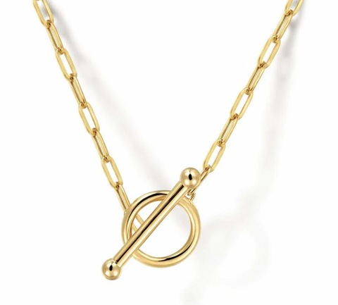 Gold Hollow Paperclip Chain Toggle Necklace