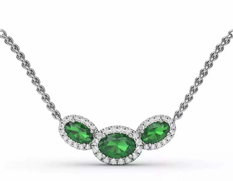 Fana Oval Emerald and Diamond Necklace in 14K White Gold