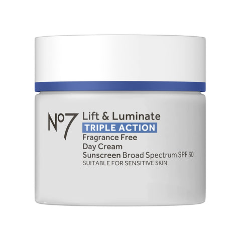 No7 Lift & Luminate Triple Action Day Cream SPF 30 - Broad Spectrum Anti Aging Face Cream - Hydrating Hibiscus Peptides & Hyaluronic Acid + Brightening Emblica & Vitamin C