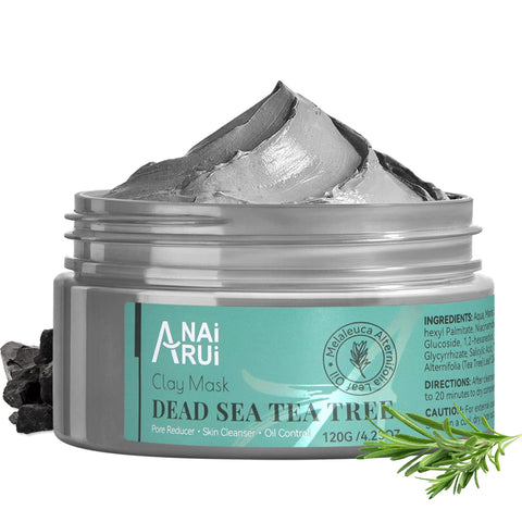 ANAI RUI Dead Sea Mud Mask with Tea Tree Oil & Salicylic Acid, Charcoal, Blackhead Remover, Pore Cleanser, Great for Acne-Prone Oily Skin, Detox Acne Face Mask for Women and Men
