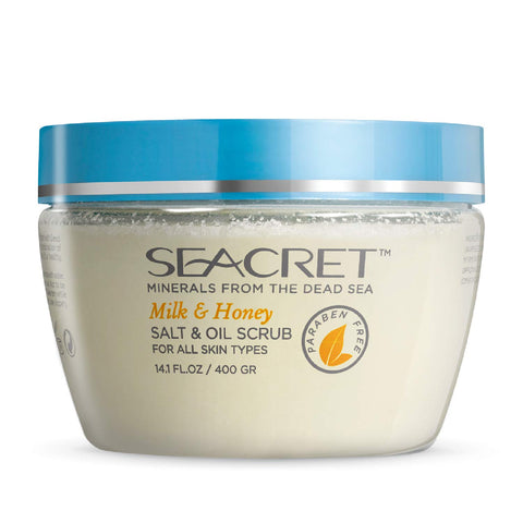 SEACRET Body Scrub - Salt & Oil Body Exfoliator with Dead Sea Minerals and Essential Oils, Milk and Honey Scent