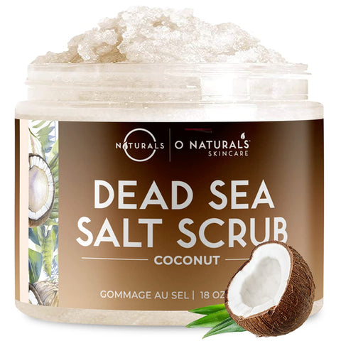 O Naturals Exfoliating Coconut Oil Dead Sea Salt Deep-Cleansing Face & Body Scrub. Anti-Cellulite Tones Helps Oily Skin, Acne, Ingrown Hairs & Dead Skin Remover