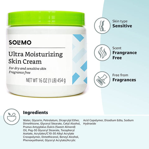 Solimo Ultra Moisturizing Skin Cream for Dry & Sensitive Skin, Dermatologist Tested, Fragrance Free