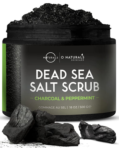 O Naturals Activated Charcoal Mens Body Scrub, Dead Sea Salt Scrub for Men, Anti-Aging Mens Skin Care, Charcoal Natural Body Exfoliating Scrub, Mens Face Scrub, Hand scrub & Body Polish