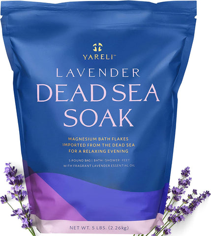 Yareli Dead Sea Bath & Foot Soak, Lavender Magnesium Bath Salt Flakes, Stronger Alternative to Epsom Salt 5lbs