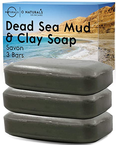 O Naturals 3PCS Dead Sea Salt Mud & Clay Natural Bar Soap - Psoriasis Soap Helps Acne Prone Skin & Eczema - Scalp Exfoliator - Organic & Vegan Dead Sea Mud Soap - Natural Soap for Men & Women