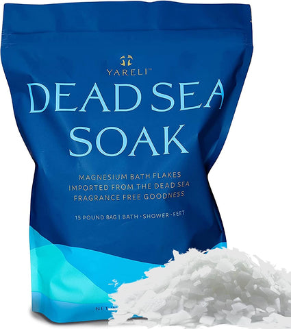 Yareli Dead Sea Bath & Foot Soak, Unscented Magnesium Bath Salt Flakes, Stronger Alternative to Epsom Salt 15lbs